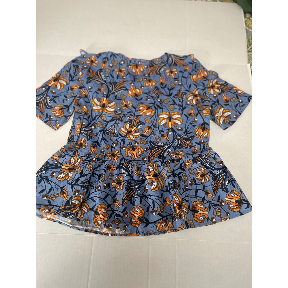 Zara Boho Floral Ruffle Peplum Top Short Sleeve Cotton Blouse Small - Picture 3 of 7